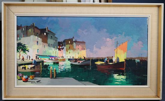 § Cecil Rochfort DOyly-John (1906-1993) St Tropez 8pm, fishing boats getting ready for night fishing, 16 x 30in.